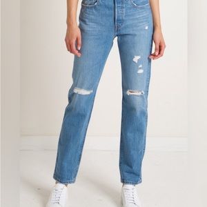 Levis Womens Premium 501 Original fit Jeans double ripped knee distressed jeans